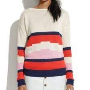 Madewell Linen Blockstop Oversize Color Block Sweater w/ Stripes Sz XS